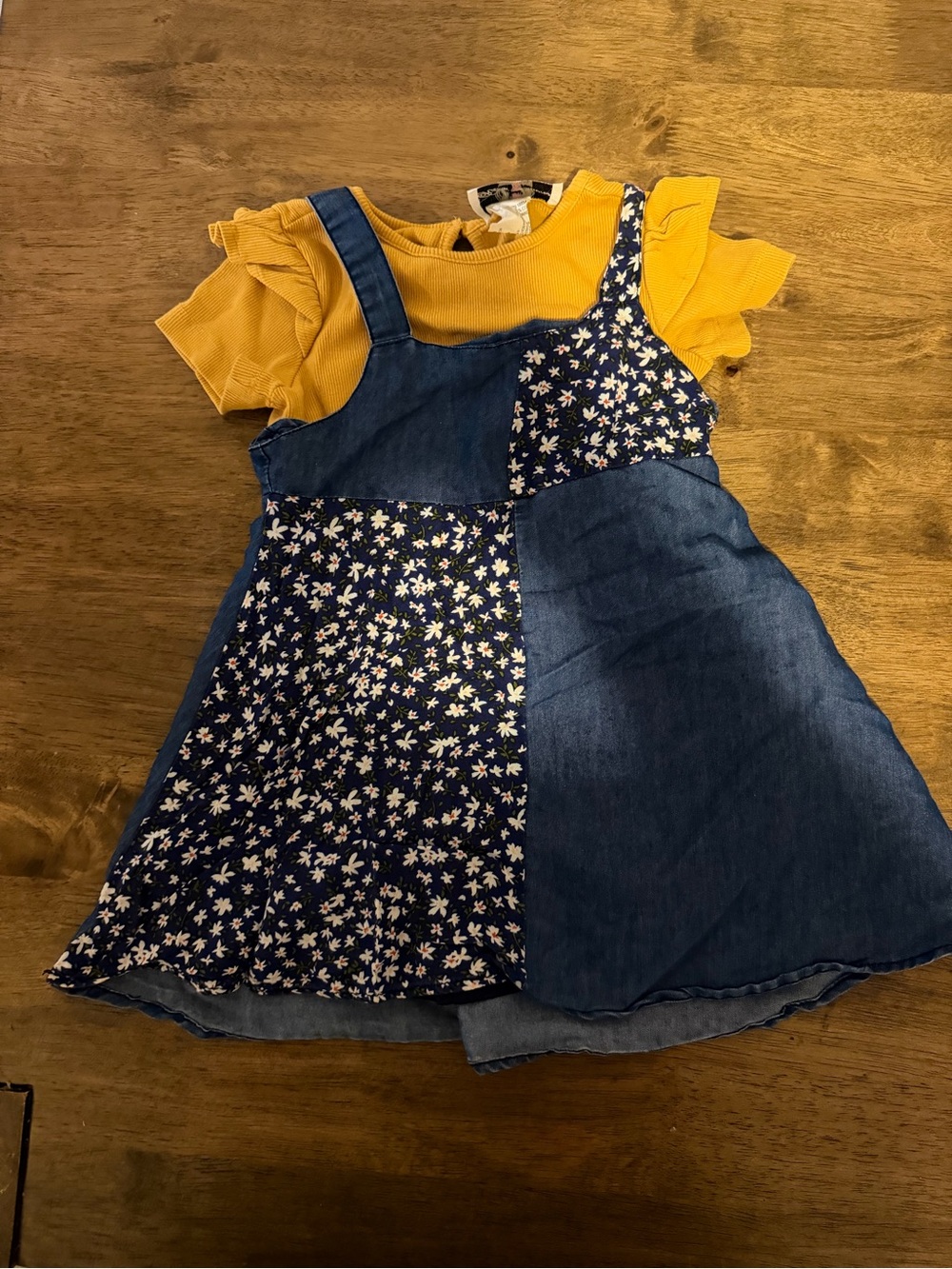 Rare Editions Navy Floral Patchwork Dress with Mustard Top